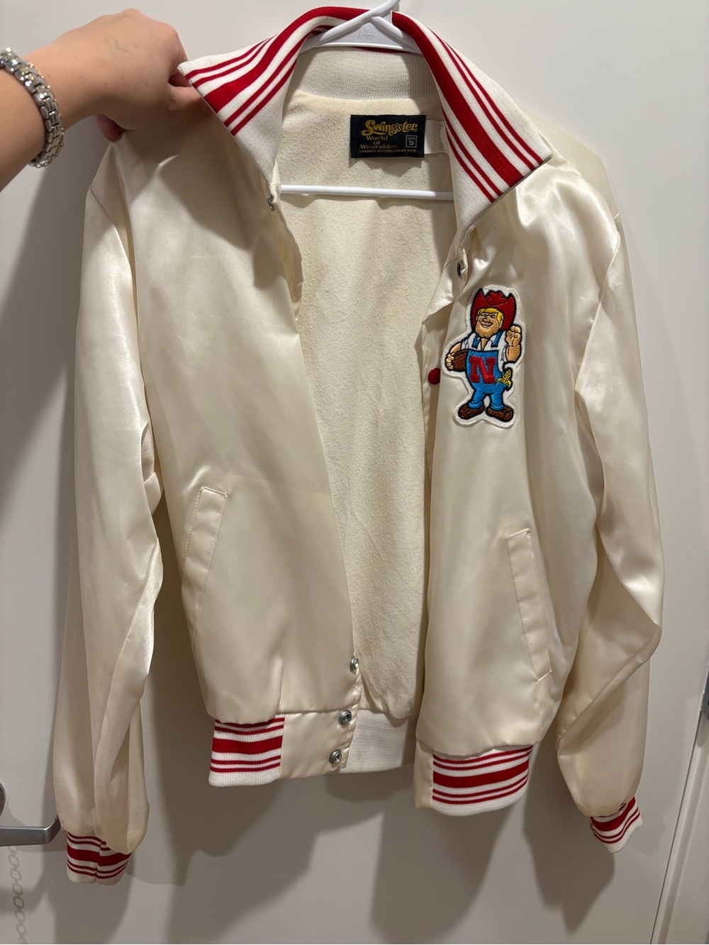 Vintage-Style Kids Satin Bomber Jacket with Red Trim
